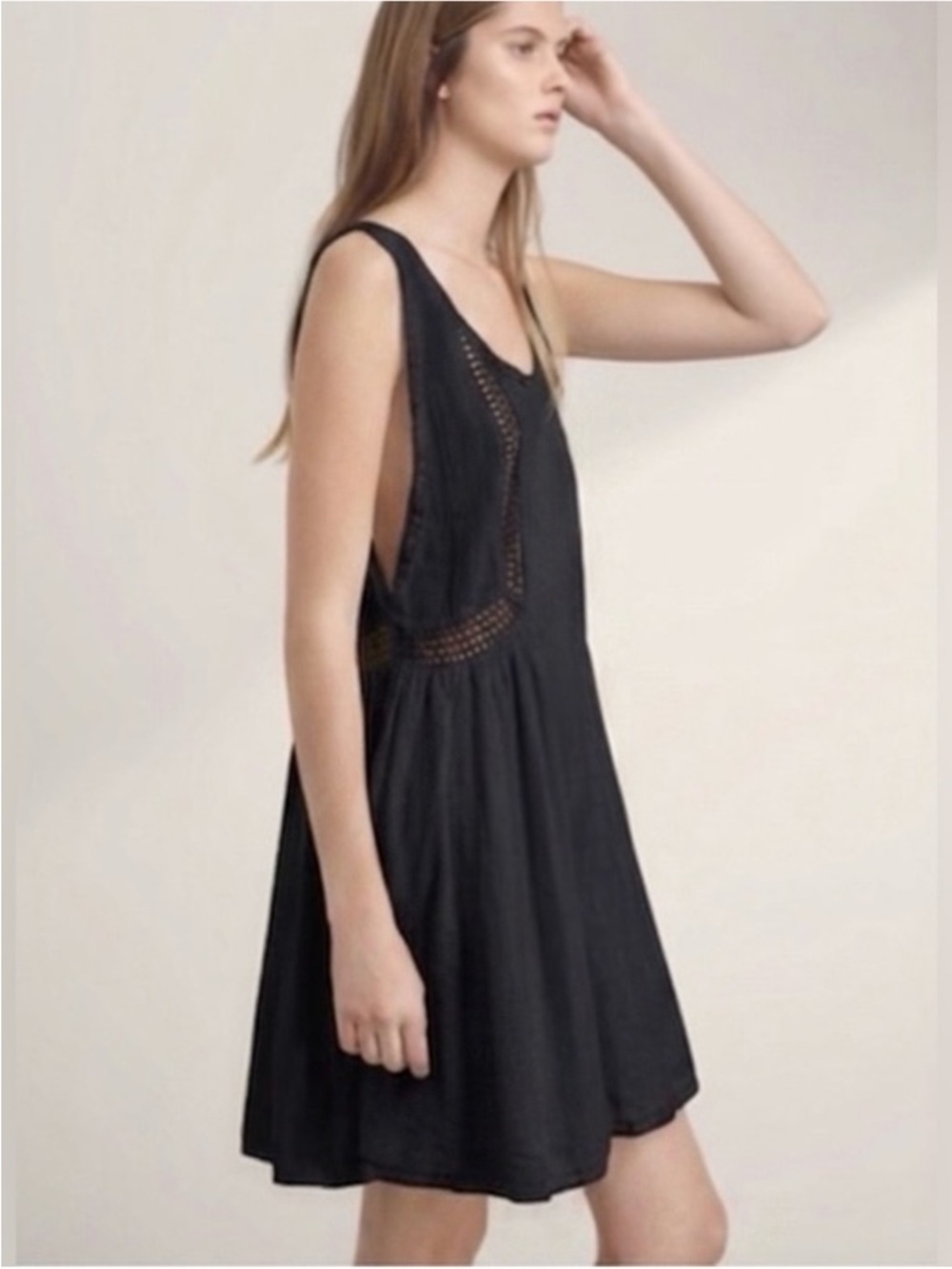 TNA Black Mini Dress with Lace Insets